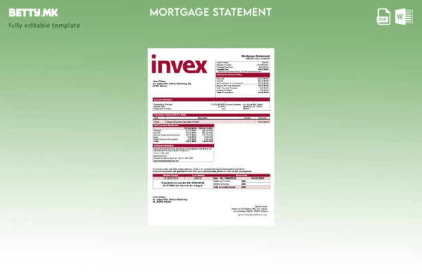 модерен стил Mexico Banco Invex изјава за хипотека Шаблон за Word и PDF